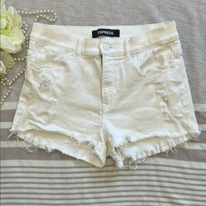 Express White Jean Shorts with Distressed Hem
